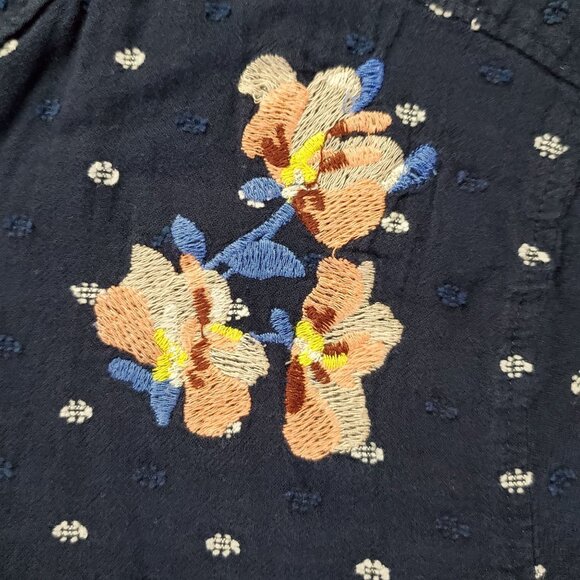 Loft Top Womens Medium Navy Blue Embroidered Floral Softened Button Blouse - Picture 6 of 10